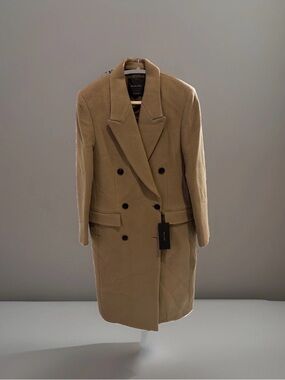 Massimo Dutti Camel Wool Blend Long Tailored Coat Portugal 6455/703| Small